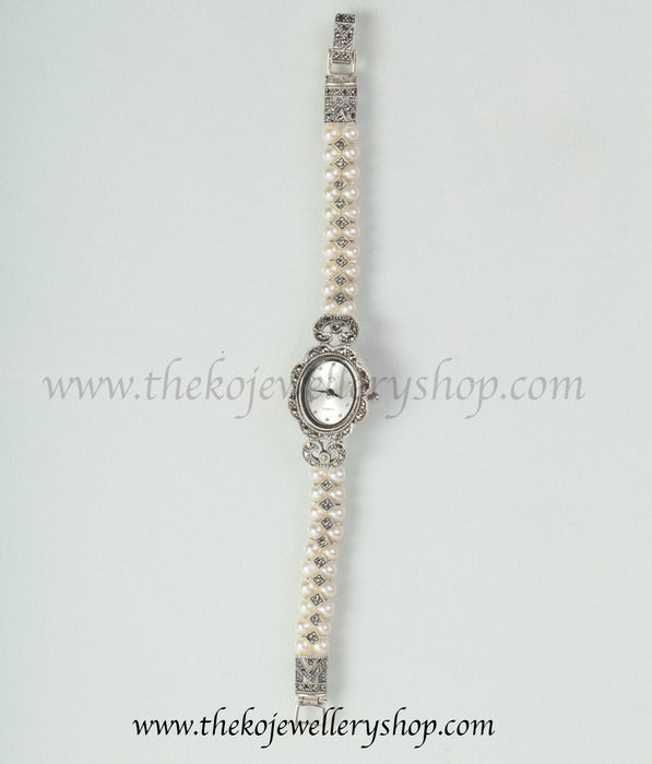 Online shopping pure silver pearl watch for women