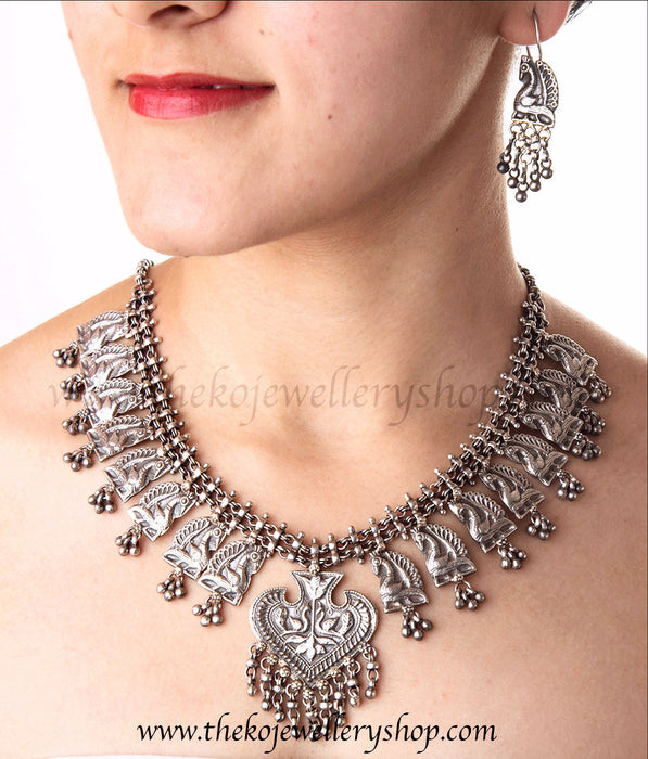 beautiful peacock silver necklace for women shop online