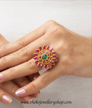 ancient south indian design gold plated finger ring bridal jewellery