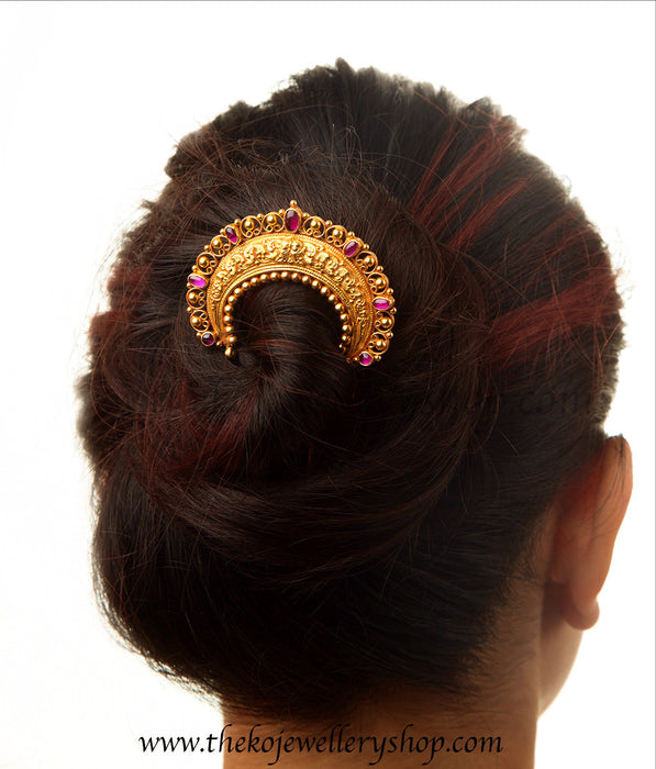kempu stone studded hand crafted gold dipped hair pin