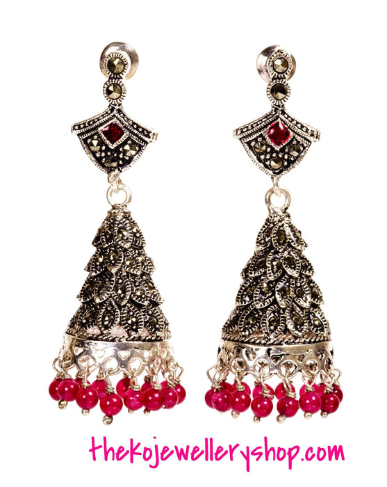The Ananda Silver Marcasite Cone Jhumka - KO Jewellery