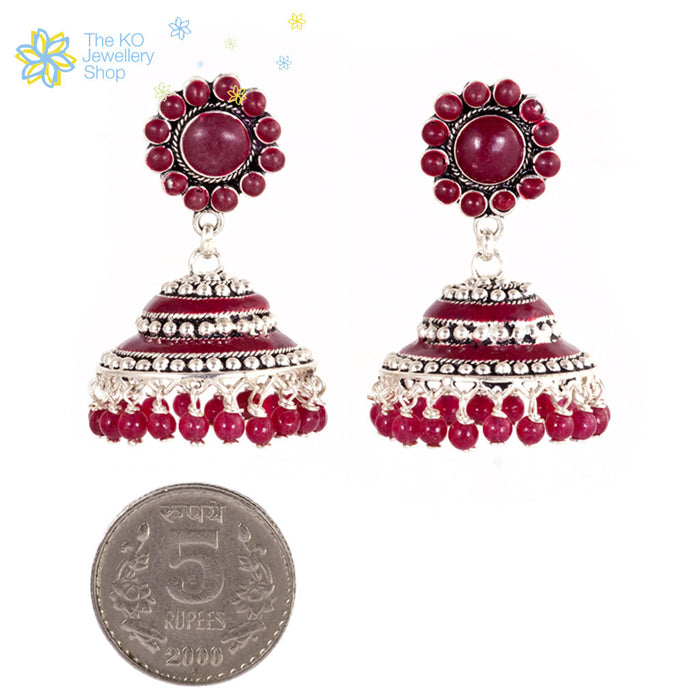 The Nritya Silver Enamel Jhumka - KO Jewellery