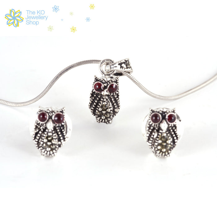 The Silver Baby-Owl Pendent Set - KO Jewellery