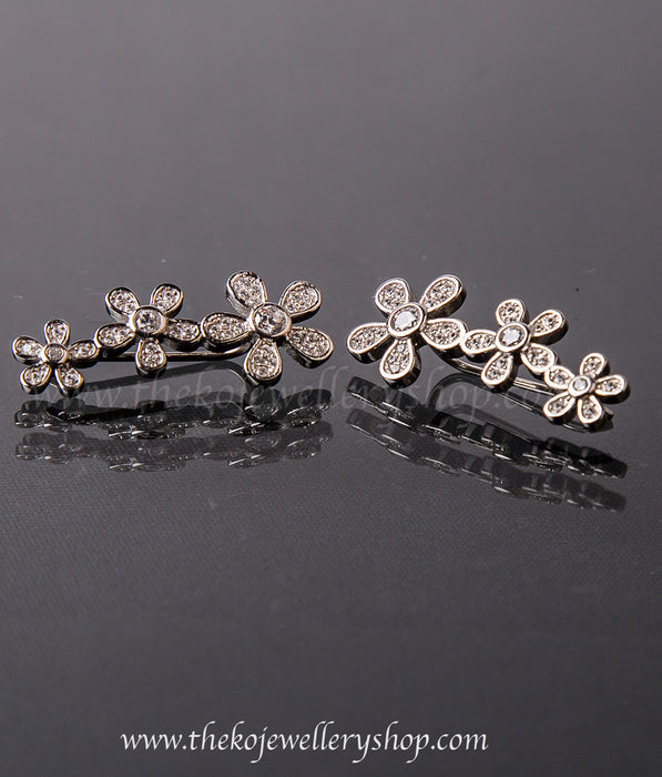 flower themed silver ear cuffs for women