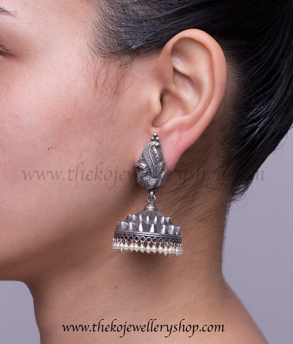 Buy online hand crafted silver temple jewellery jhumka for women