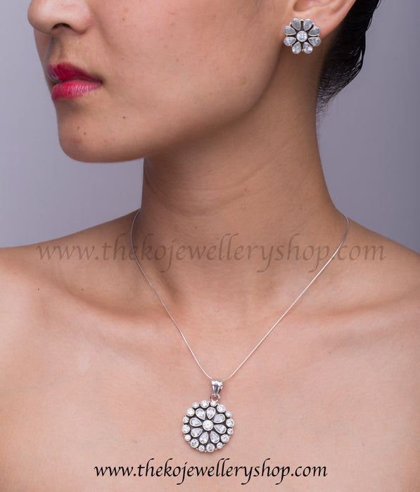 office wear silver pendant set for women shop online