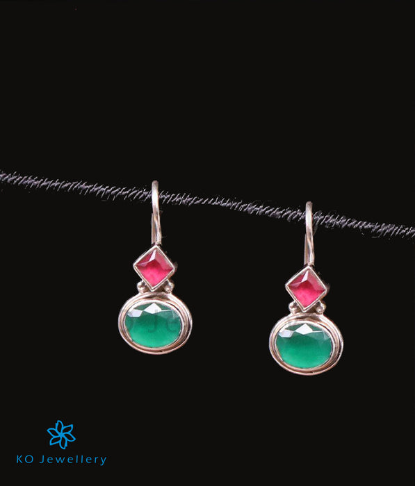 The Pahal Silver Gemstone Earrings-Red/Green