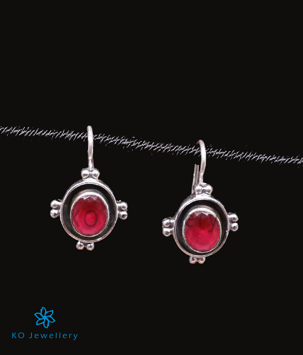The Riddhi Silver Gemstone Earrings-Red