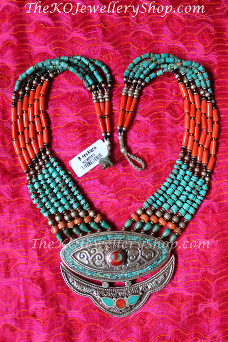 colorful gypsy necklace with silver pendant